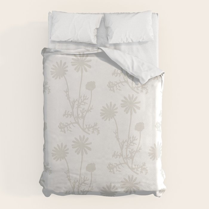 White on White Floral Botanical Wild Daisies Cottage Pattern Duvet Cover Gallery Image 1