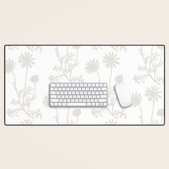 White on White Floral Botanical Wild Daisies Cottage Pattern Desk Mat Gallery Image 1