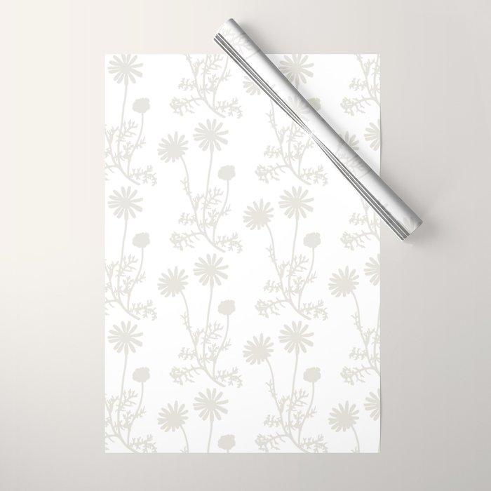White on White Floral Botanical Wild Daisies Cottage Pattern Wrapping Paper Gallery Image 1