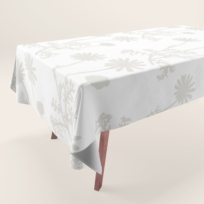 White on White Floral Botanical Wild Daisies Cottage Pattern Tablecloth Gallery Image 1