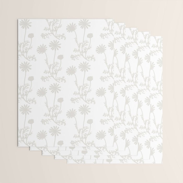White on White Floral Botanical Wild Daisies Cottage Pattern Wrapping Paper Gallery Image 3