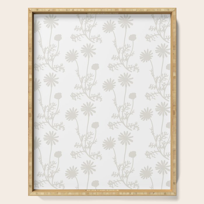 White on White Floral Botanical Wild Daisies Cottage Pattern Serving Tray Gallery Image 1