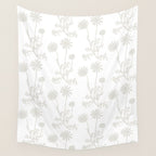 White on White Floral Botanical Wild Daisies Cottage Pattern Wall Tapestry Gallery Image 4