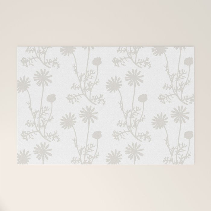 White on White Floral Botanical Wild Daisies Cottage Pattern Welcome Mat Gallery Image 1