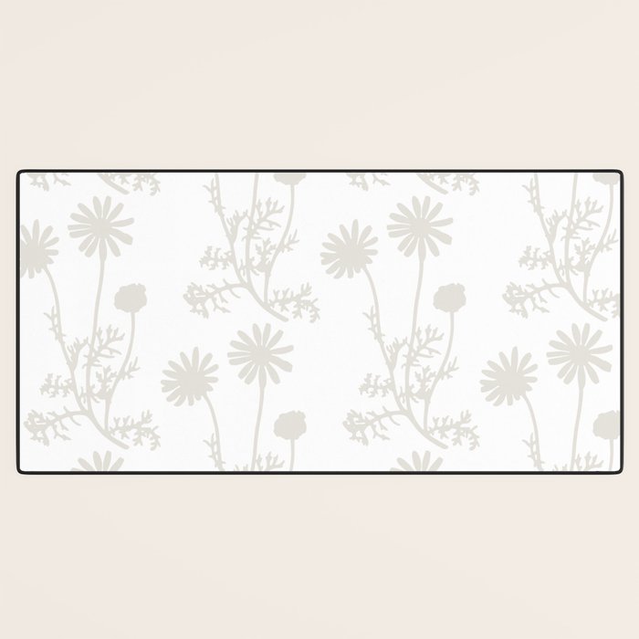 White on White Floral Botanical Wild Daisies Cottage Pattern Desk Mat Gallery Image 3