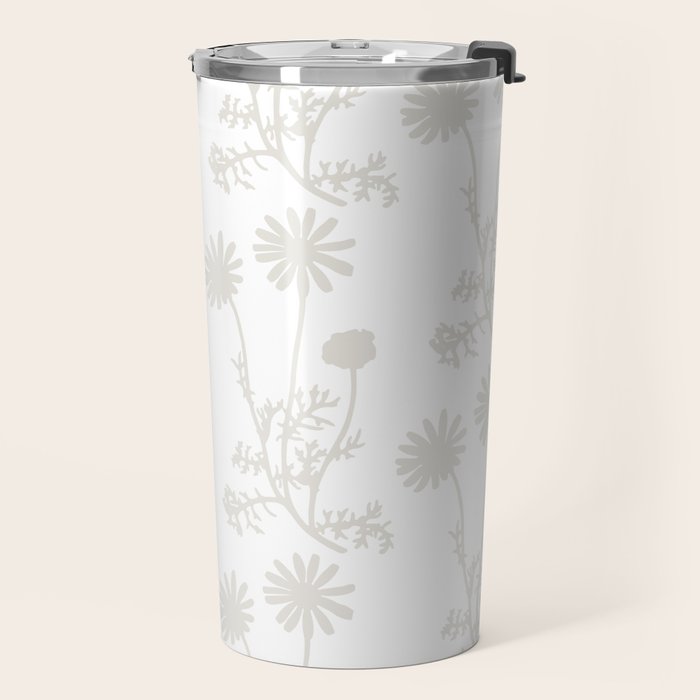 White on White Floral Botanical Wild Daisies Cottage Pattern Travel Mug Gallery Image 2