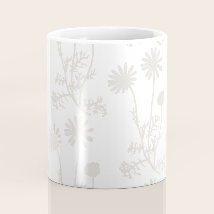 White on White Floral Botanical Wild Daisies Cottage Pattern Coffee Mug Gallery Image 4