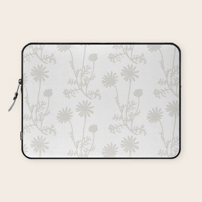 White on White Floral Botanical Wild Daisies Cottage Pattern Laptop Sleeve Gallery Image 1