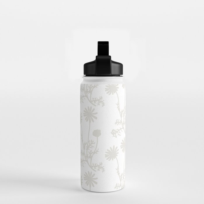 White on White Floral Botanical Wild Daisies Cottage Pattern Water Bottle Gallery Image 2
