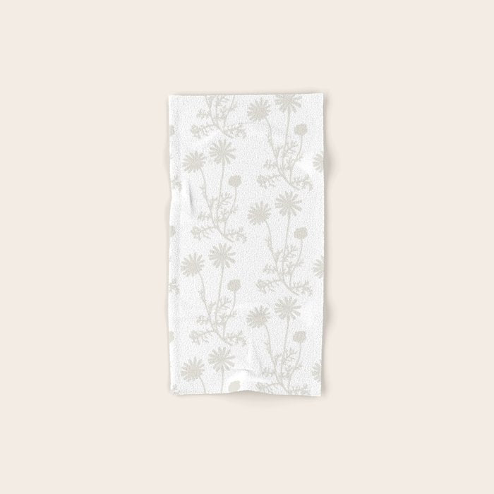 White on White Floral Botanical Wild Daisies Cottage Pattern Bath Towel Gallery Image 1