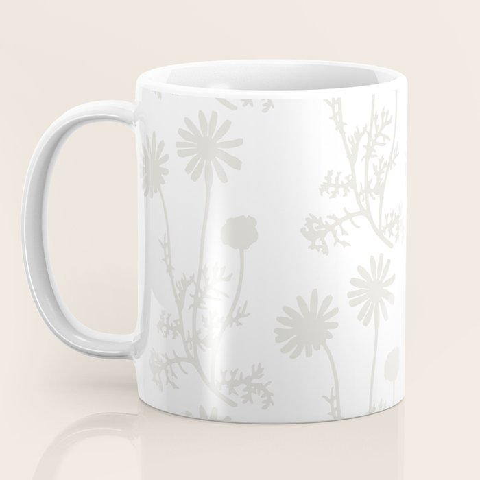 White on White Floral Botanical Wild Daisies Cottage Pattern Coffee Mug Gallery Image 3