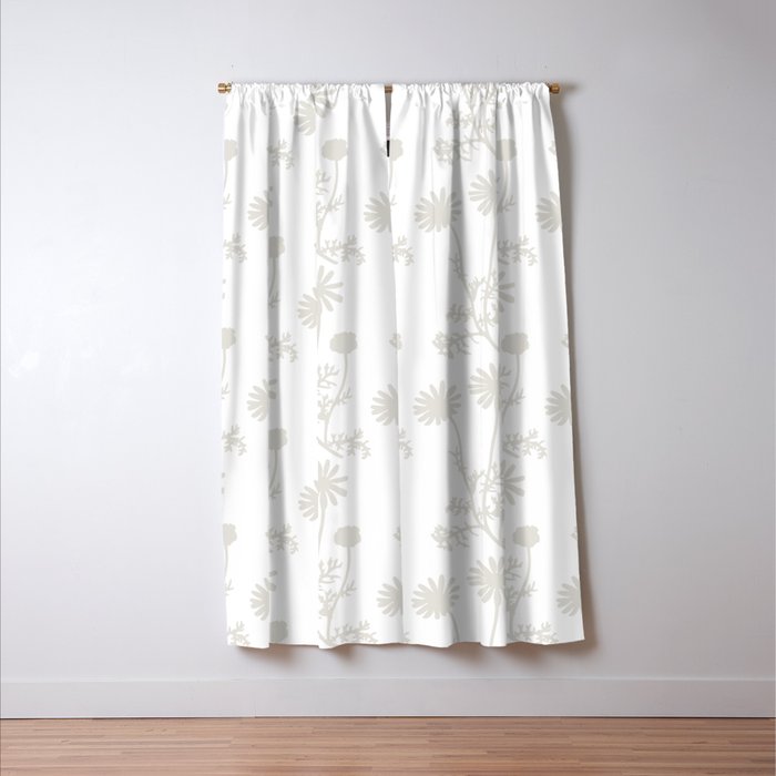 White on White Floral Botanical Wild Daisies Cottage Pattern Window Curtain Gallery Image 3