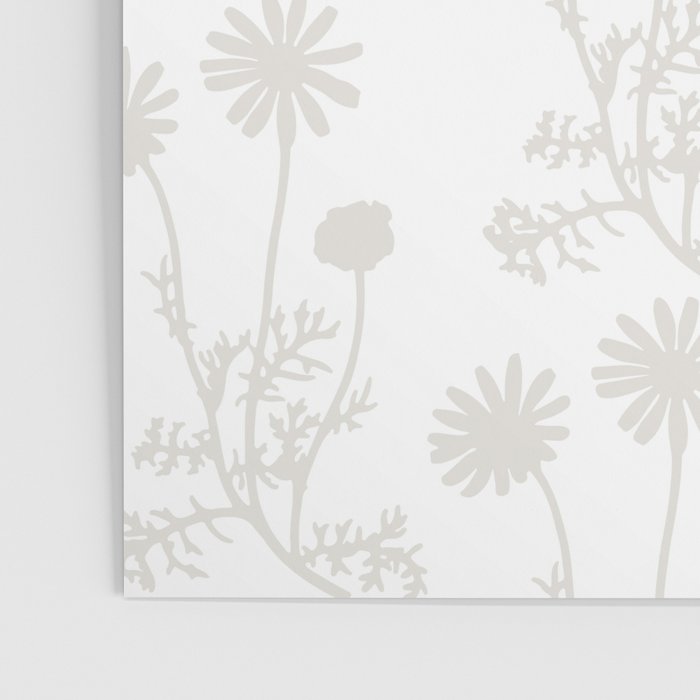White on White Floral Botanical Wild Daisies Cottage Pattern Poster Gallery Image 3