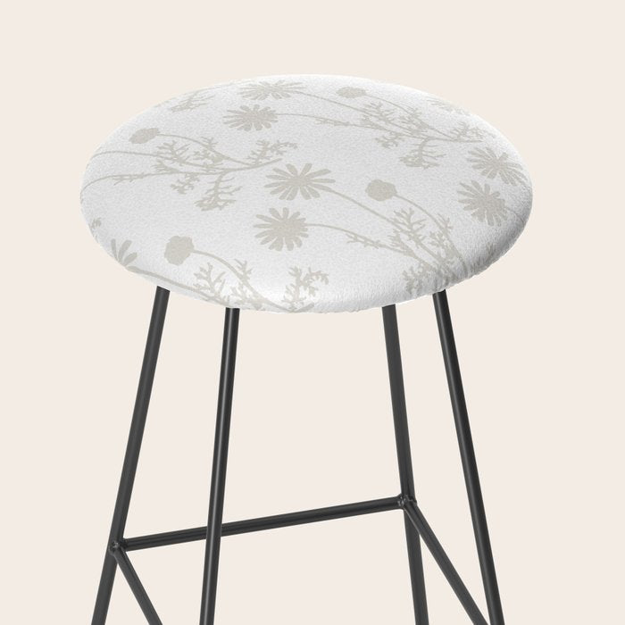 White on White Floral Botanical Wild Daisies Cottage Pattern Stool Gallery Image 2