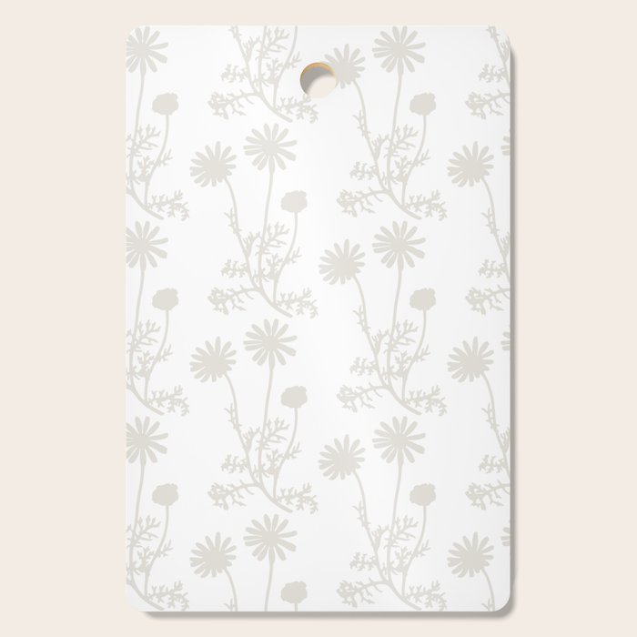 White on White Floral Botanical Wild Daisies Cottage Pattern Cutting Board Gallery Image 1