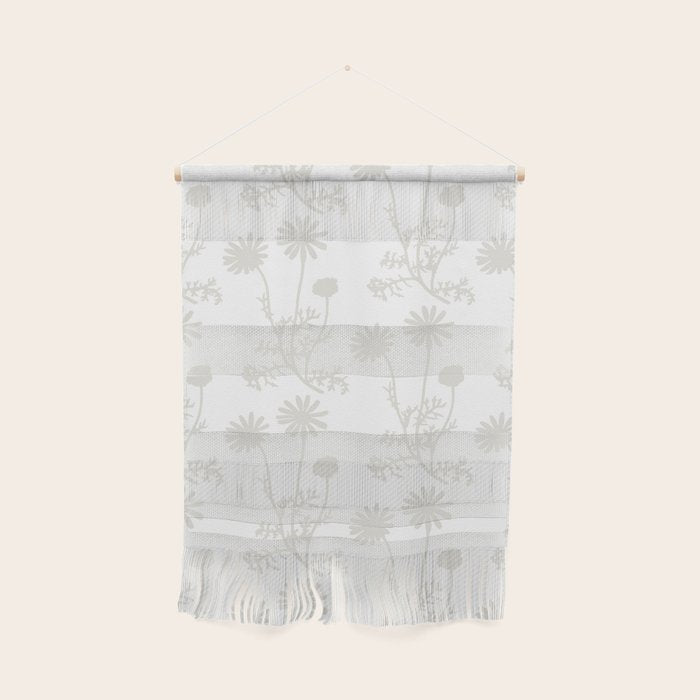 White on White Floral Botanical Wild Daisies Cottage Pattern Wall Hanging Gallery Image 1