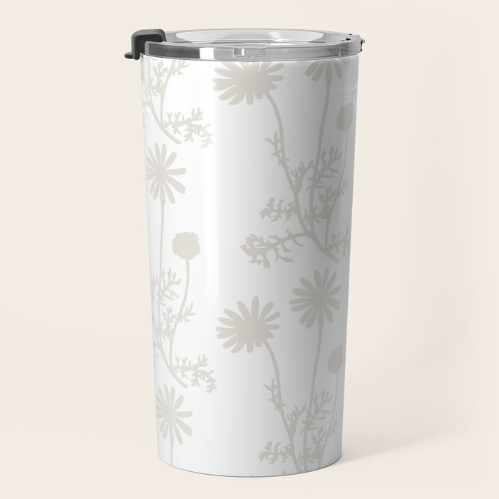 White on White Floral Botanical Wild Daisies Cottage Pattern Travel Mug Gallery Image 3