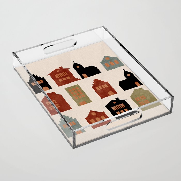 houses retro fall abstract geometric Acrylic Tray Gallery Image 1