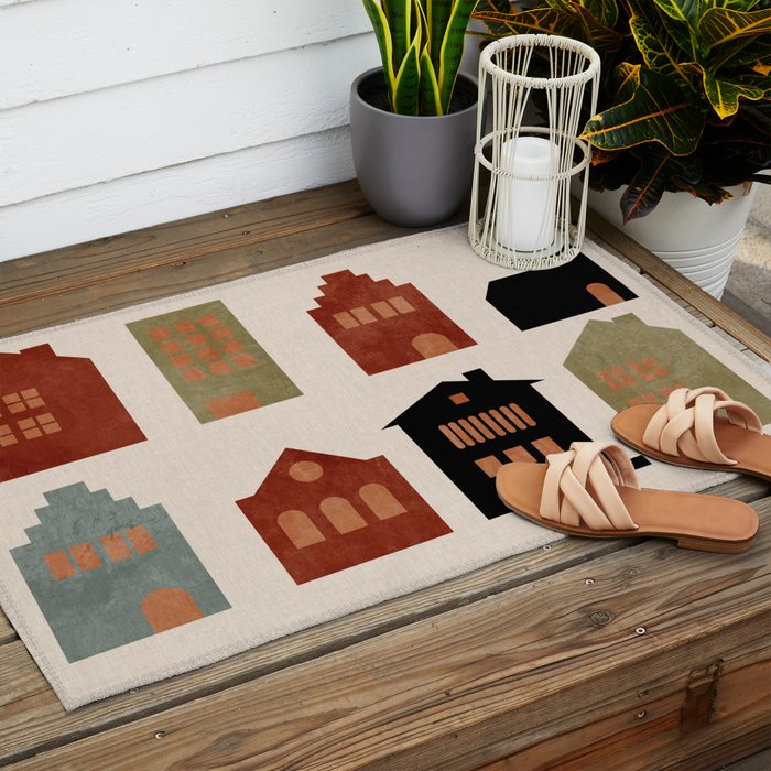 houses retro fall abstract geometric Outdoor Rug Gallery Image 2