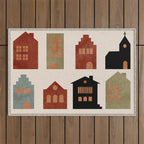 houses retro fall abstract geometric Outdoor Rug Gallery Image 1