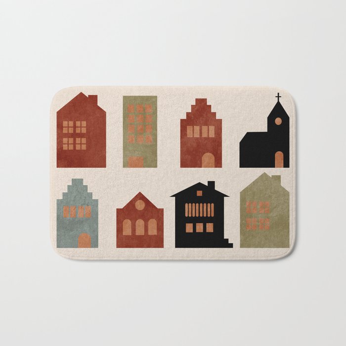 houses retro fall abstract geometric Bath Mat Gallery Image 1