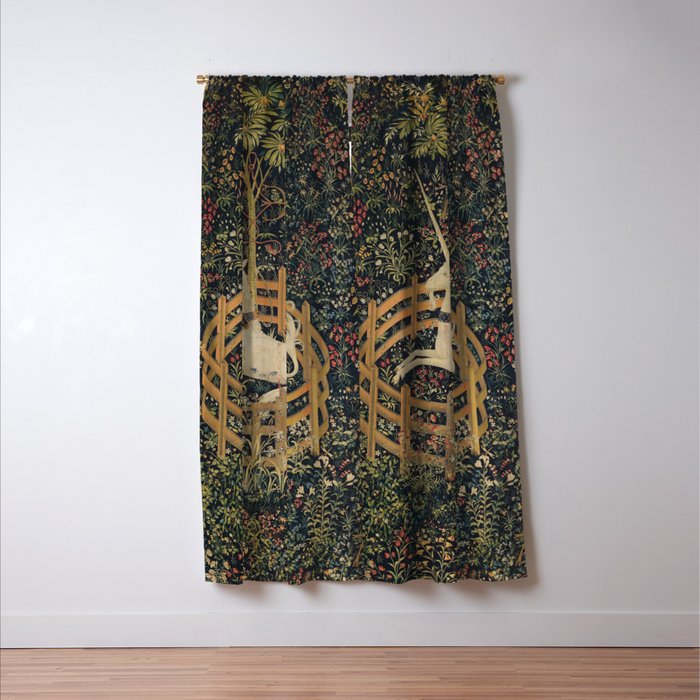 Unicorn In Captivity 'The Lady and the Unicorn' Medieval Tapestry Window Curtain Gallery Image 3