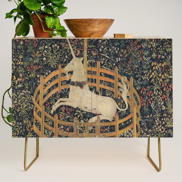 Unicorn In Captivity 'The Lady and the Unicorn' Medieval Tapestry Credenza Gallery Image 1