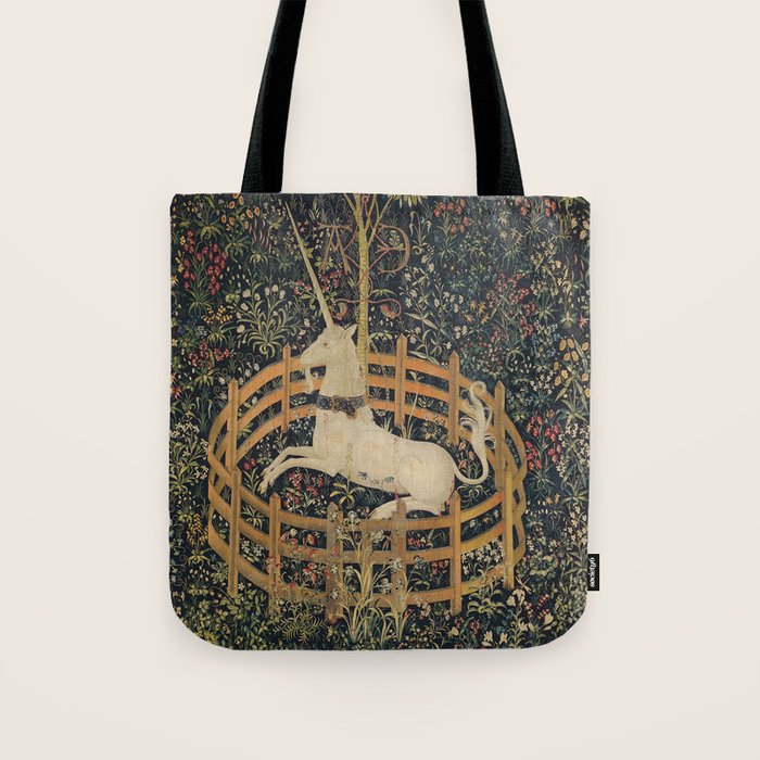 Unicorn In Captivity 'The Lady and the Unicorn' Medieval Tapestry Tote Bag Gallery Image 1