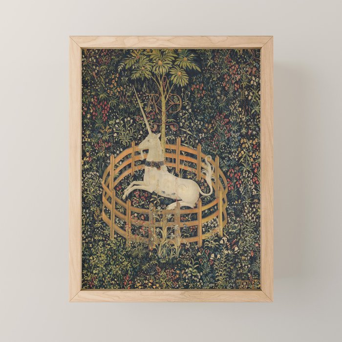 Unicorn In Captivity 'The Lady and the Unicorn' Medieval Tapestry Mini Art Print Gallery Image 1