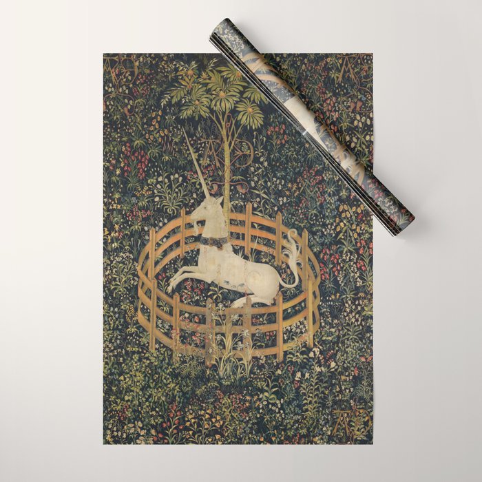 Unicorn In Captivity 'The Lady and the Unicorn' Medieval Tapestry Wrapping Paper Gallery Image 1