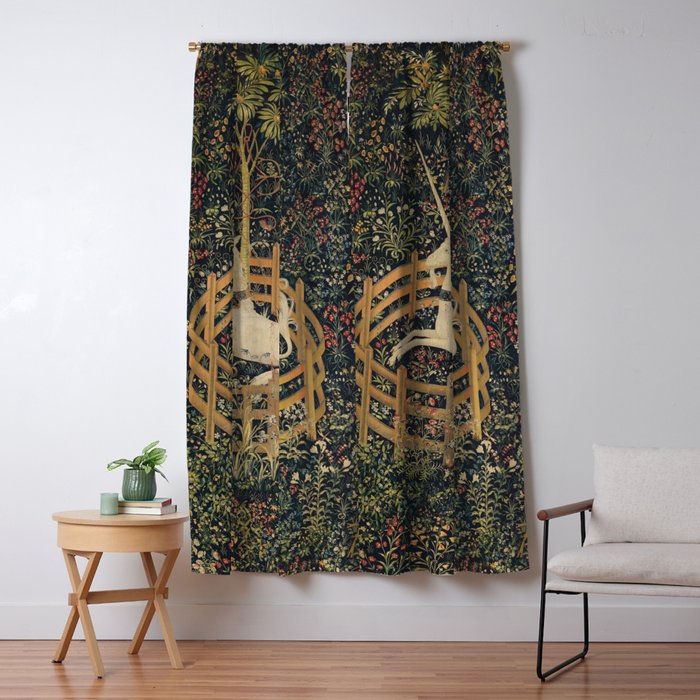 Unicorn In Captivity 'The Lady and the Unicorn' Medieval Tapestry Window Curtain Gallery Image 5
