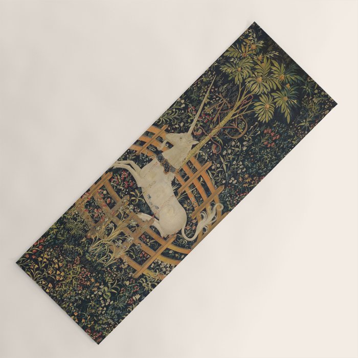 Unicorn In Captivity 'The Lady and the Unicorn' Medieval Tapestry Yoga Mat Gallery Image 1