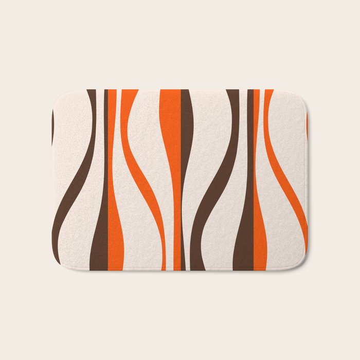 Mid Century Modern Retro Lounge Striped Ogee Pattern in Vintage 70s Brown Orange  Bath Mat Gallery Image 1