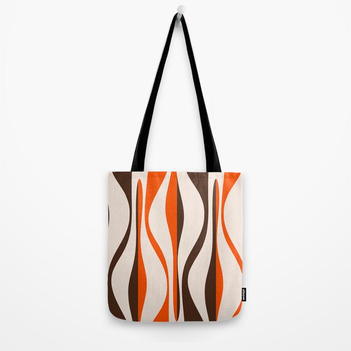 Mid Century Modern Retro Lounge Striped Ogee Pattern in Vintage 70s Brown Orange  Tote Bag Gallery Image 2