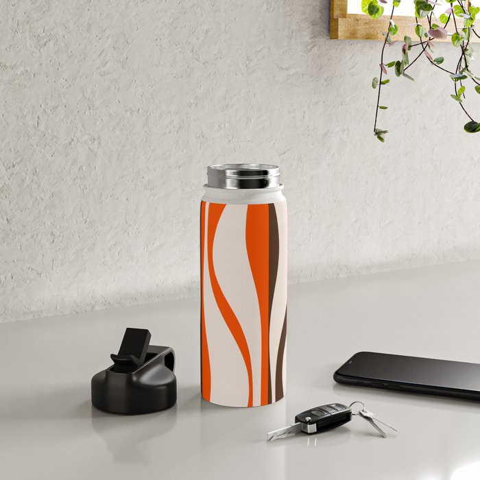 Mid Century Modern Retro Lounge Striped Ogee Pattern in Vintage 70s Brown Orange  Water Bottle Gallery Image 4