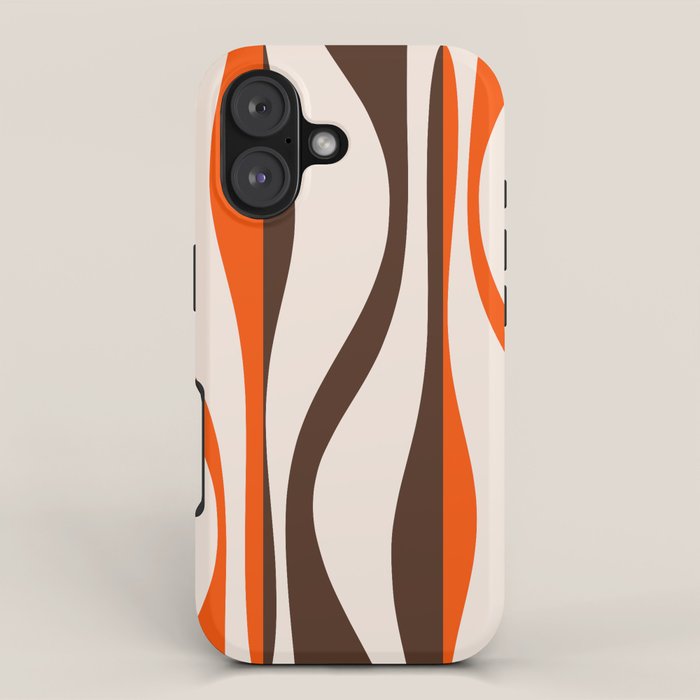 Mid Century Modern Retro Lounge Striped Ogee Pattern in Vintage 70s Brown Orange  iPhone Case Gallery Image 1