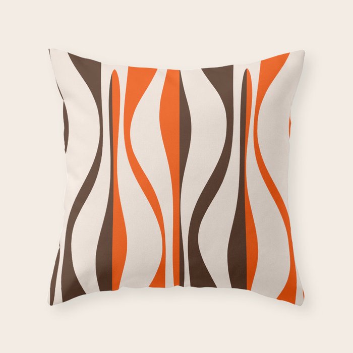 Mid Century Modern Retro Lounge Striped Ogee Pattern in Vintage 70s Brown Orange  Throw Pillow Gallery Image 6