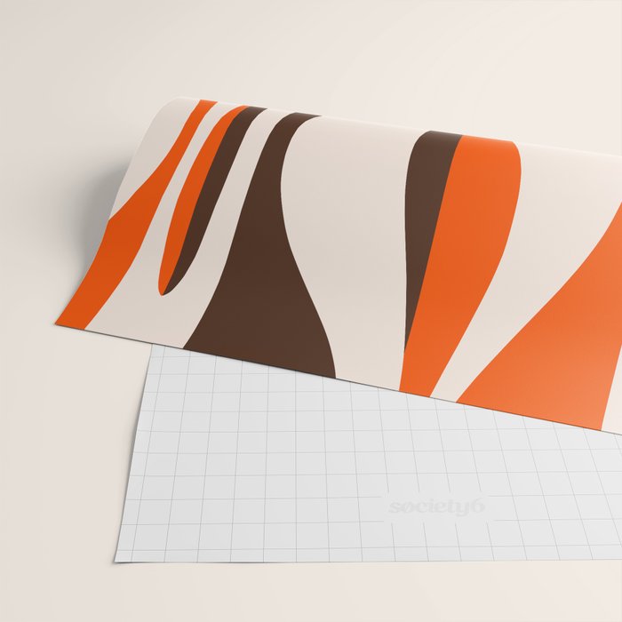 Mid Century Modern Retro Lounge Striped Ogee Pattern in Vintage 70s Brown Orange  Wrapping Paper Gallery Image 2