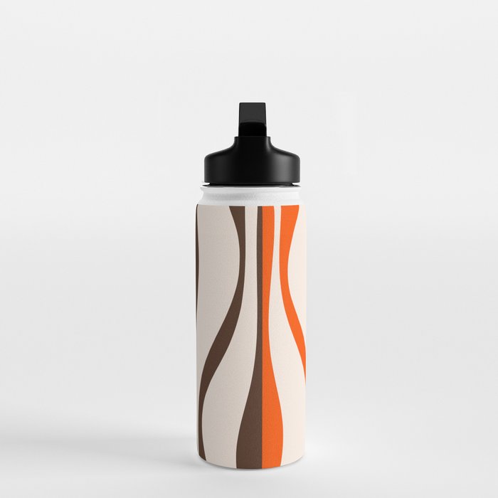 Mid Century Modern Retro Lounge Striped Ogee Pattern in Vintage 70s Brown Orange  Water Bottle Gallery Image 3