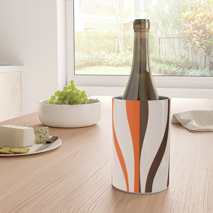 Mid Century Modern Retro Lounge Striped Ogee Pattern in Vintage 70s Brown Orange  Wine Chiller Gallery Image 4