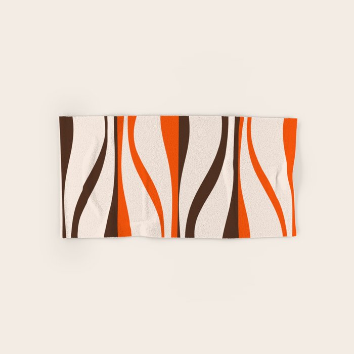 Mid Century Modern Retro Lounge Striped Ogee Pattern in Vintage 70s Brown Orange  Bath Towel Gallery Image 1