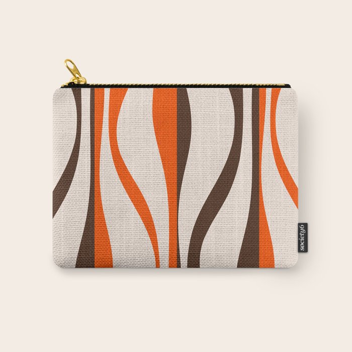 Mid Century Modern Retro Lounge Striped Ogee Pattern in Vintage 70s Brown Orange  Carry All Pouch Gallery Image 1