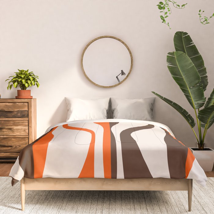 Mid Century Modern Retro Lounge Striped Ogee Pattern in Vintage 70s Brown Orange  Comforter Gallery Image 3
