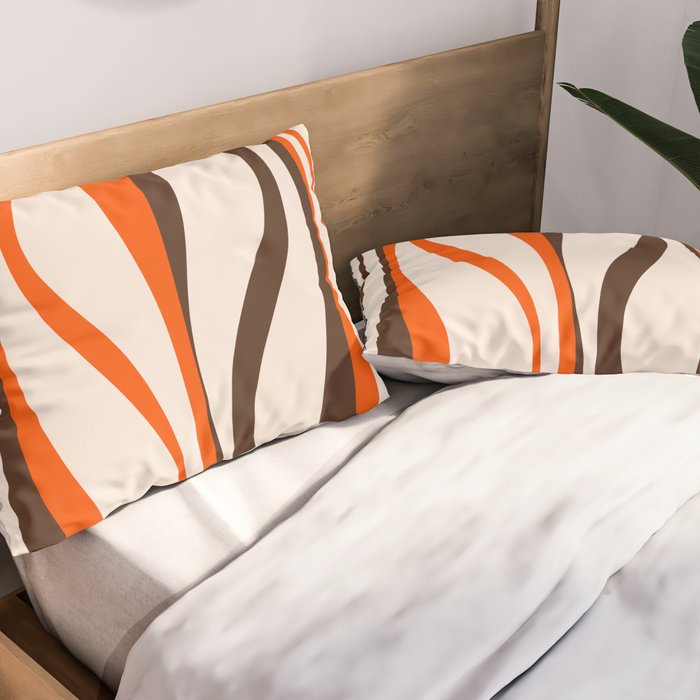 Mid Century Modern Retro Lounge Striped Ogee Pattern in Vintage 70s Brown Orange  Pillow Sham Gallery Image 2