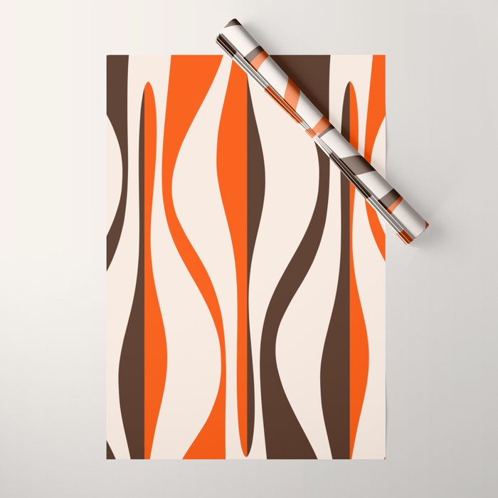 Mid Century Modern Retro Lounge Striped Ogee Pattern in Vintage 70s Brown Orange  Wrapping Paper Gallery Image 1