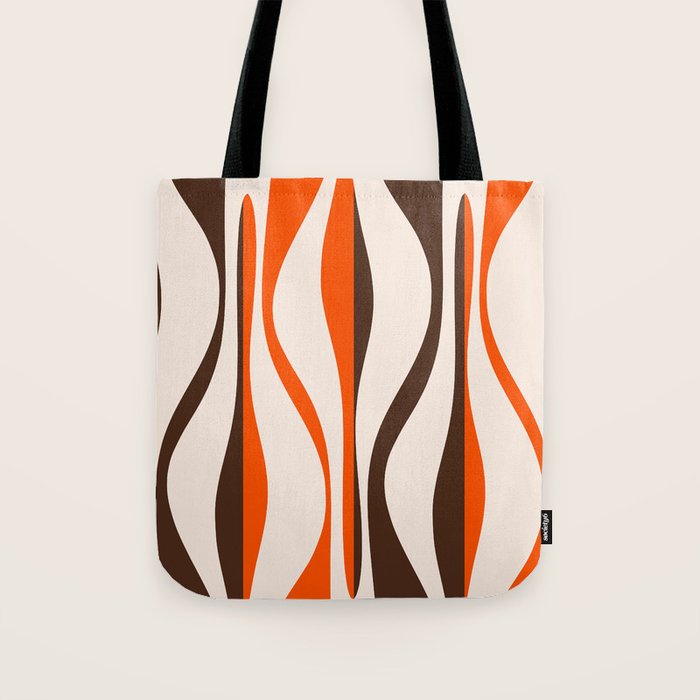 Mid Century Modern Retro Lounge Striped Ogee Pattern in Vintage 70s Brown Orange  Tote Bag Gallery Image 1