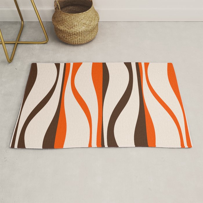 Mid Century Modern Retro Lounge Striped Ogee Pattern in Vintage 70s Brown Orange  Rug Gallery Image 1