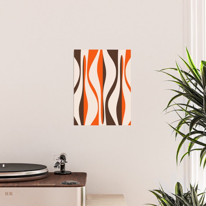 Mid Century Modern Retro Lounge Striped Ogee Pattern in Vintage 70s Brown Orange  Poster Gallery Image 2