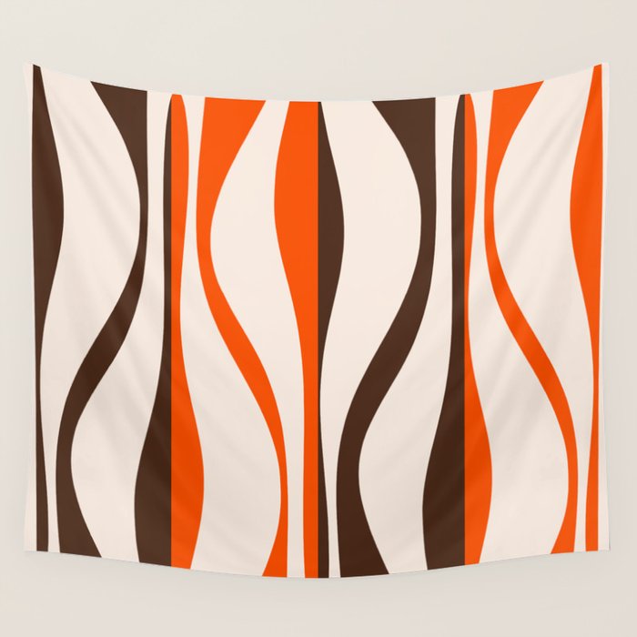 Mid Century Modern Retro Lounge Striped Ogee Pattern in Vintage 70s Brown Orange  Wall Tapestry Gallery Image 4
