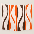 Mid Century Modern Retro Lounge Striped Ogee Pattern in Vintage 70s Brown Orange  Wall Tapestry Gallery Image 4